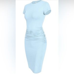 Laughido Women's Short Sleeve Ruched Sundress Knee Length Casual T Shirt Dress S